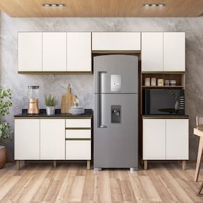 Cozinha Completa 11 Portas 4 Gavetas 100% Mdf Angelita Carvalho Tok / Off White Cetim
