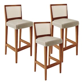 Kit 03 Banquetas Alta Para Encosto Tela Branco Facto Pérola
