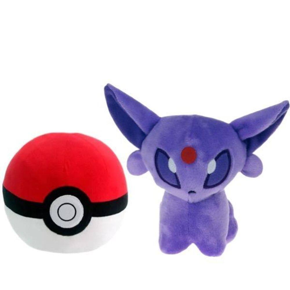 Eevee evoluções kit com 2 pelúcias pokemon espeon pokebola