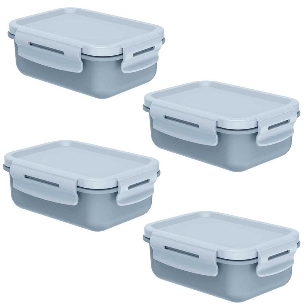 Kit 4 Potes Marmita Hermética Ou Mini Marmitou Azul Glacial