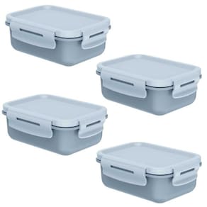 Kit 4 Potes Marmita Hermética Ou Mini Marmitou Azul Glacial