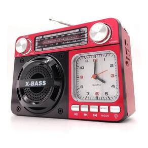 Radio relógio caixa de som bluetooth recarregável vermelho