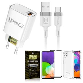 Capa samsung a22 4g + carregador turbo hs183 + pelicula 3d