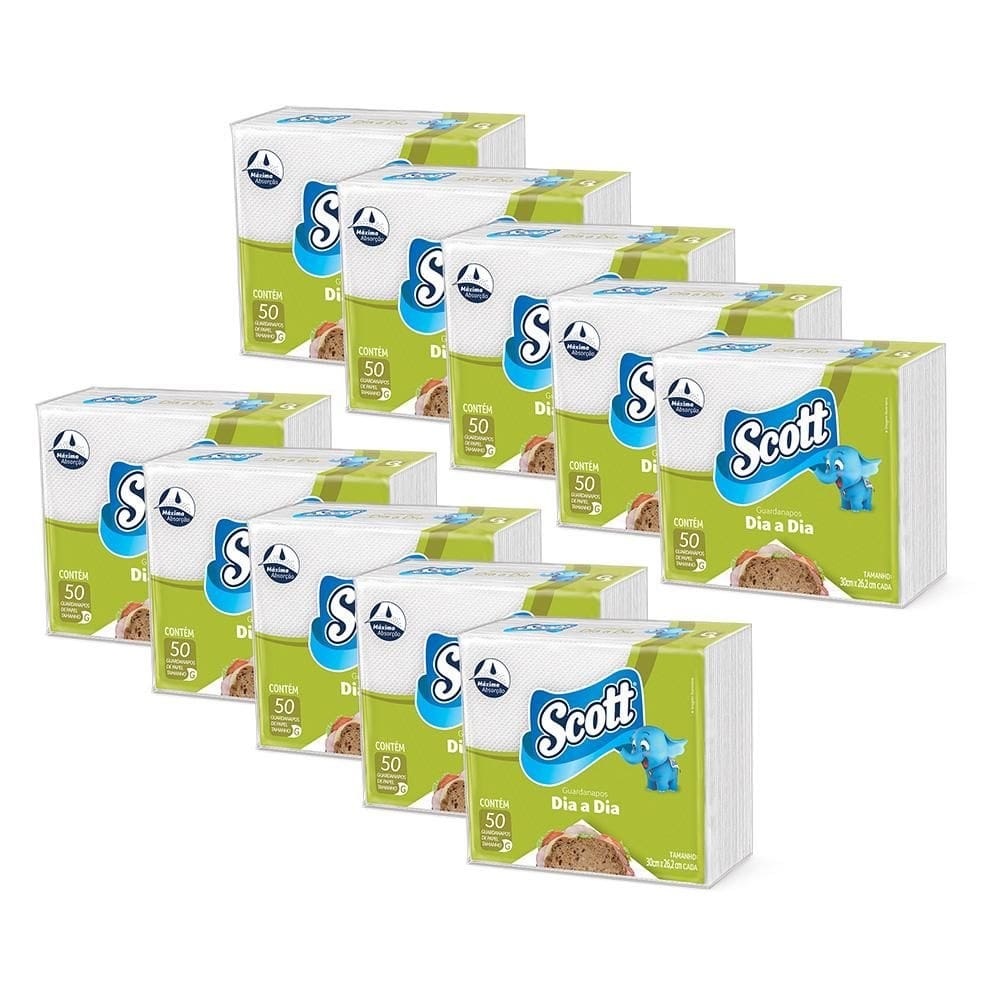 Kit 10 Guardanapos Scott Dia a Dia Grande 50 Folhas cada