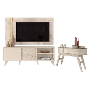 Rack Bancada e Painel para TV Cronos com Aparador Estoril Calacata Off White – Madetec