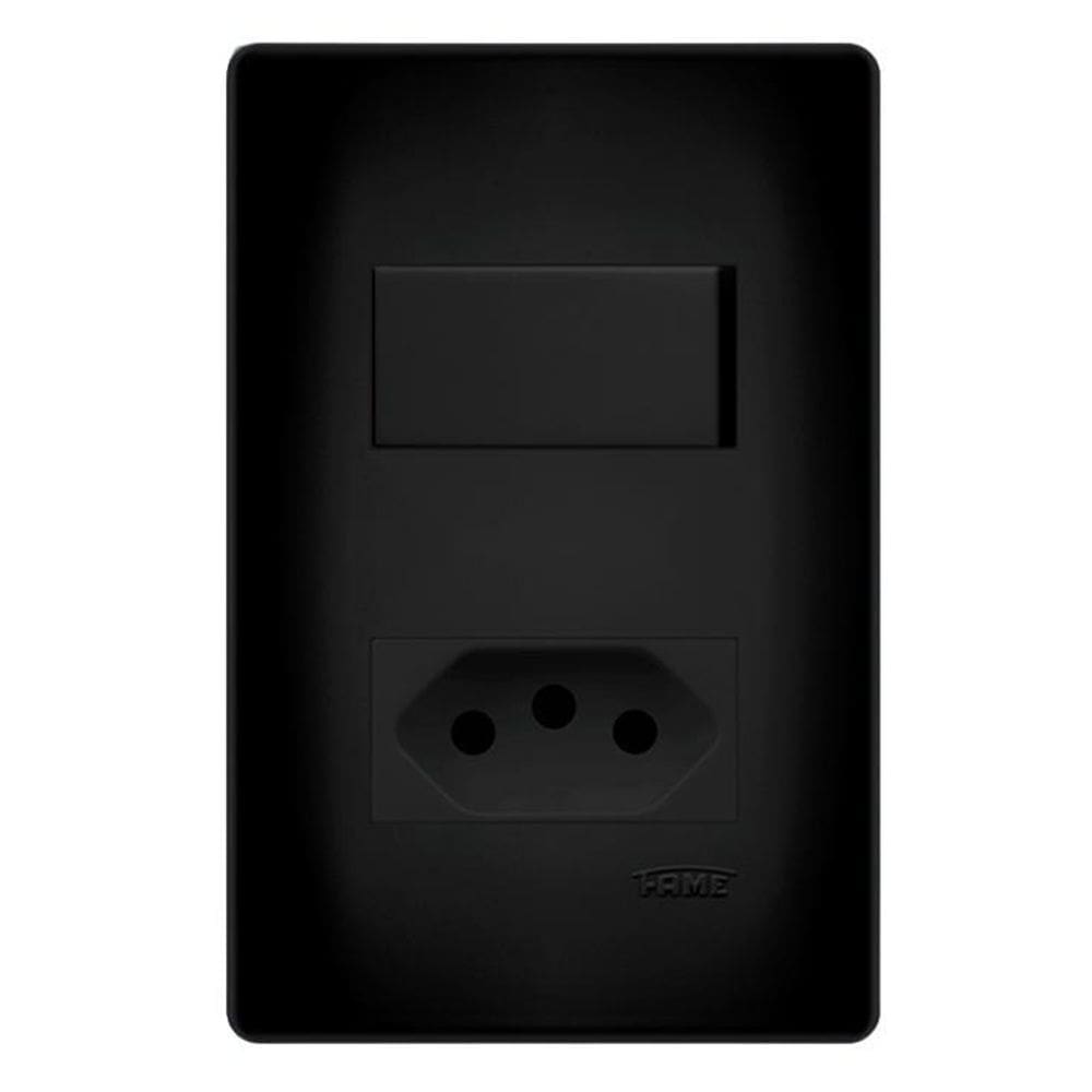Interruptor  16a + tomada 20a placa4x2 habitat black