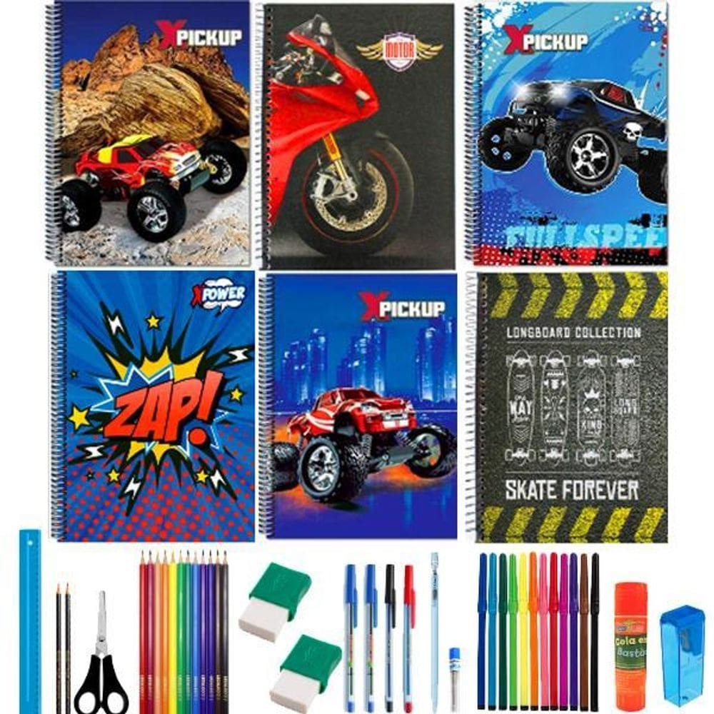 Kit 10 cadernos capa dura grande a4 arame espiral 38 itens