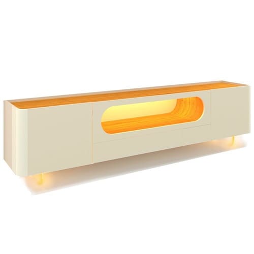 imagem-Rack Bancada Nobre 210 para TV de 85 polegadas com LED e pés de vidro OFF White Naturale - Marrom