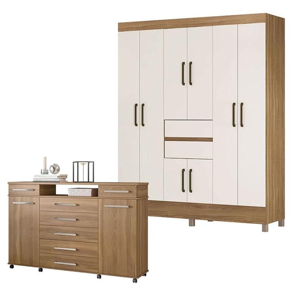 Cômoda London e Guarda Roupa Casal Munique Amêndola Off White - Demóbile