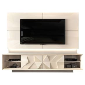 Rack Bancada e Painel para TV Safira Form 3D Off White – DJ Móveis