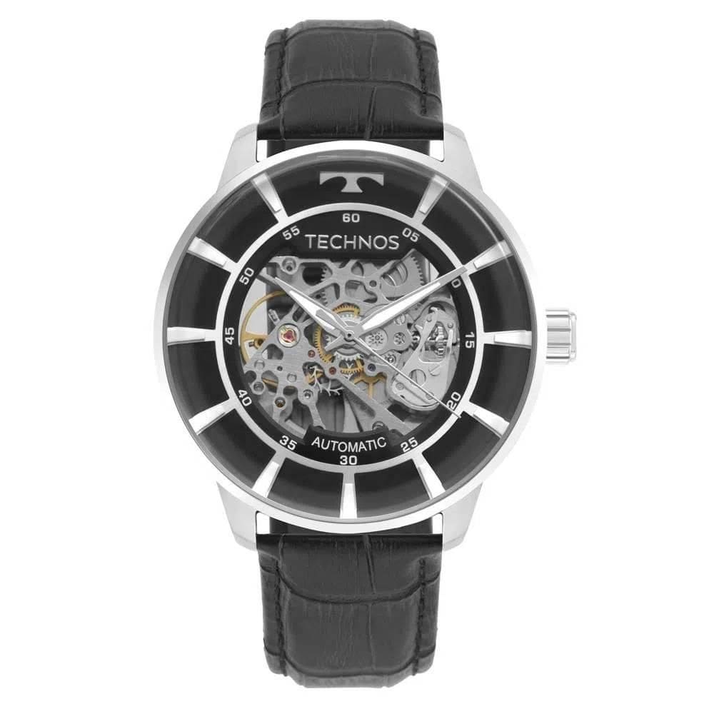 Relógio technos masculino automático aço 46mm preto