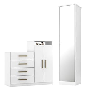 Cômoda Sapateira Áurea e Armário Multiuso Reflex 2 Branco – Demóbile
