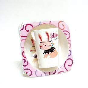 Conjunto papinha 4 peças plástico - lilás com coelho