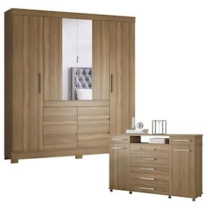 Cômoda London e Guarda Roupa Casal Cádis Amêndola Touch - Demóbile