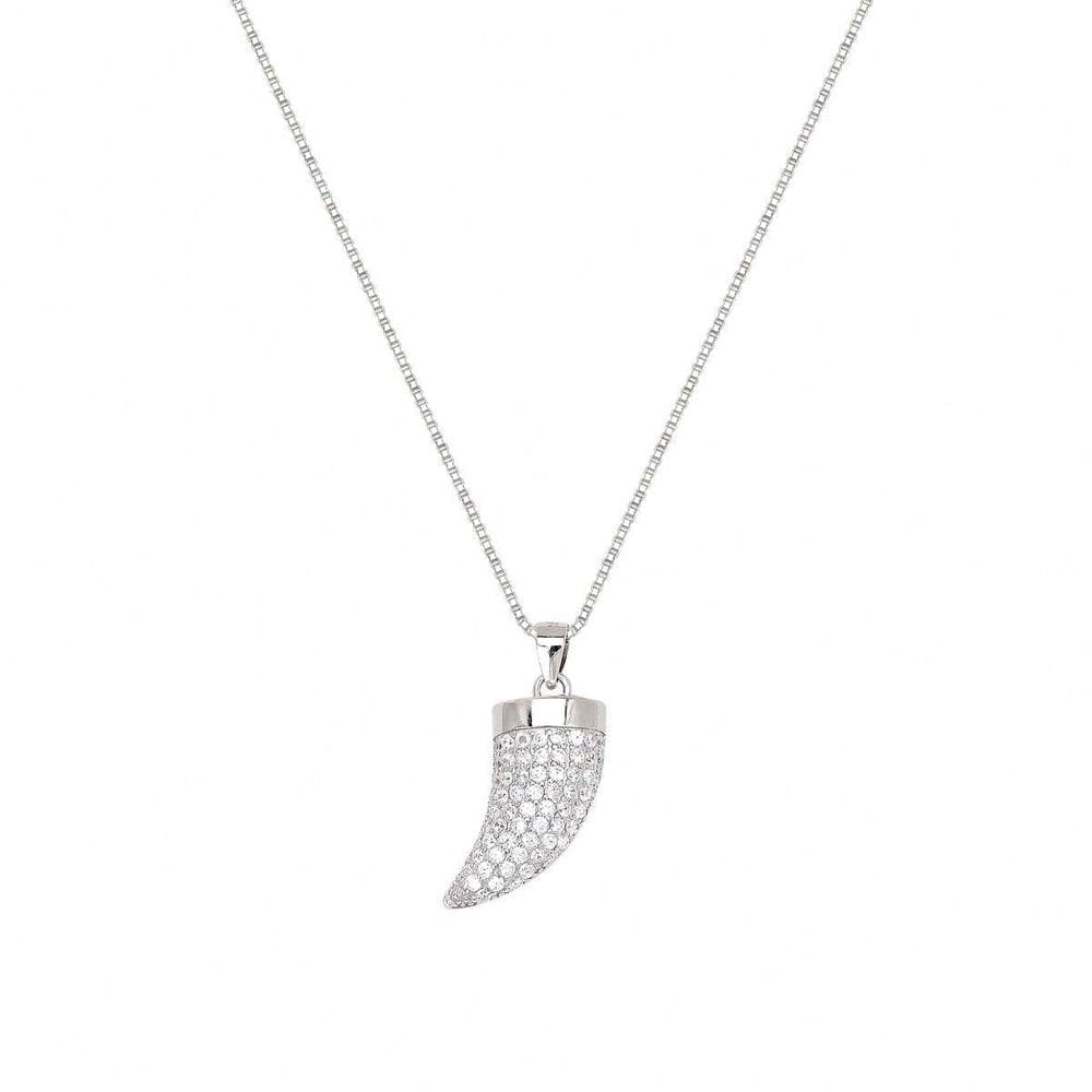 Gargantilha Dente De Sabre Em Prata Com Zircônia E Ródio Branco