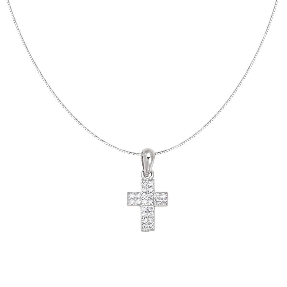 Gargantilha Cruz Prata Com Ródio Branco Zircônia