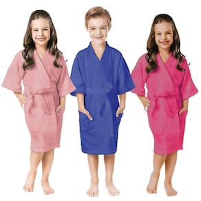 Roupão infantil liso azul ou rosa felpudo p m g 4 a 14 anos