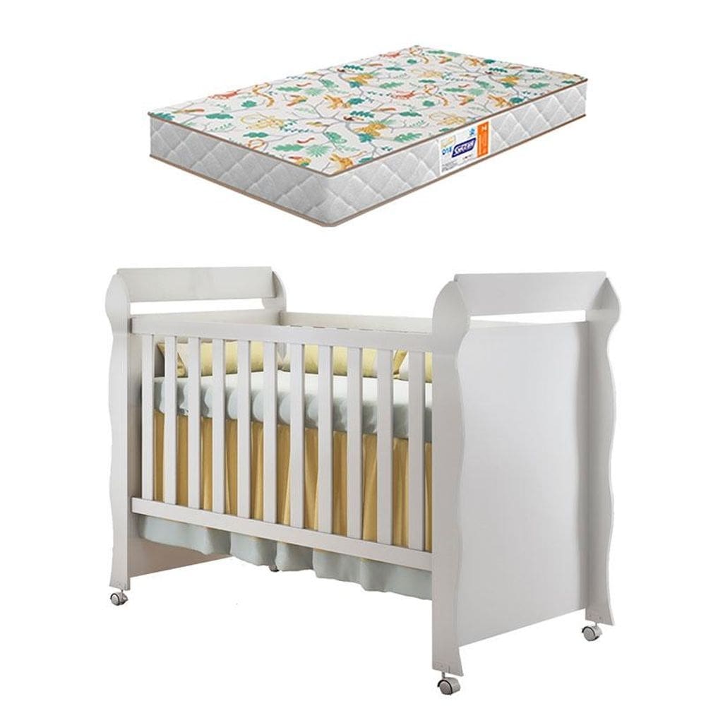 Berço Americano Mirelle Branco Brilho com Colchão Gazin – Carolina