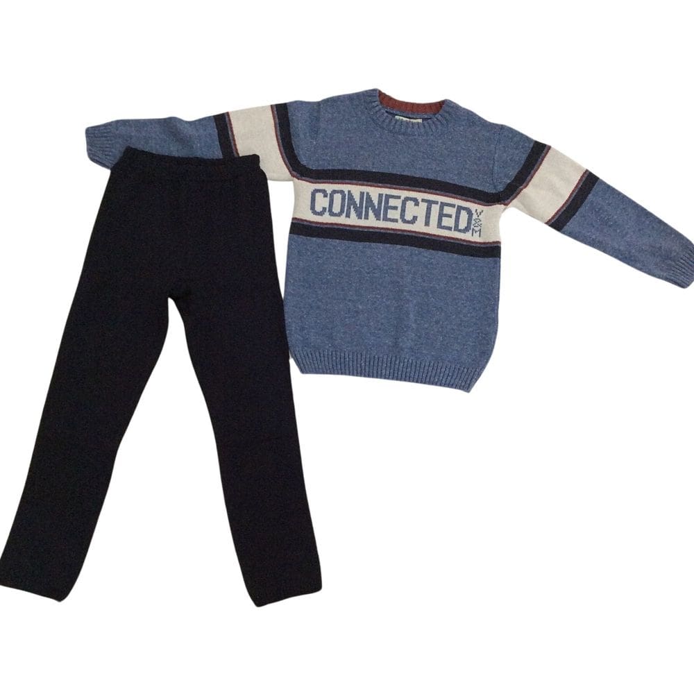 Conjunto lã infantil masc Vira Mexe azul/cru