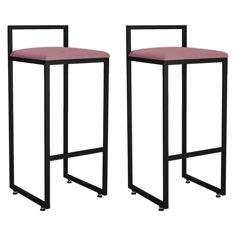 Kit 02 Banquetas Altas Hanna Preto Suede Rosê