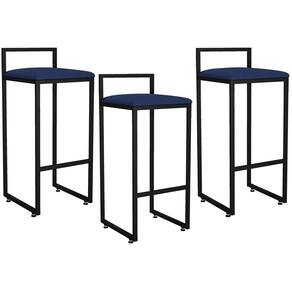 Kit 03 Banquetas Altas Hanna Preto Suede Azul Marinho