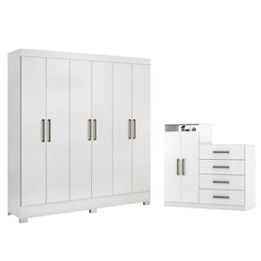Conjunto Quarto Guarda Roupa E Comoda Ferrara Branco