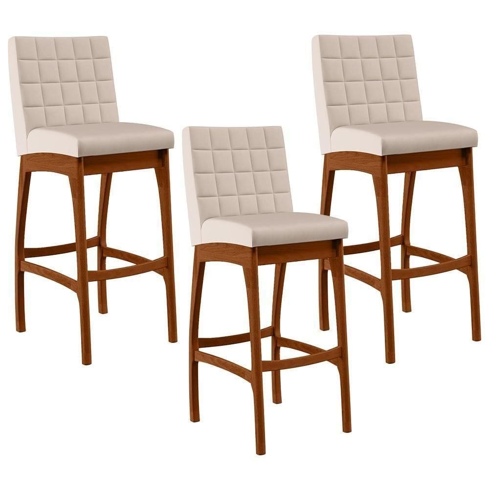 Kit 03 Banquetas Altas Mila Suede Bege