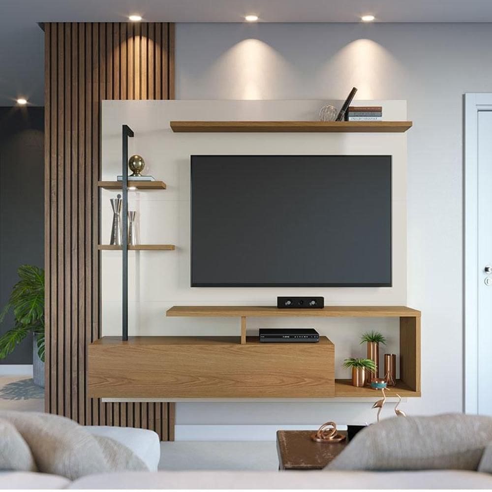 Painel para Tv Home Suspenso Ambiente Maragogi Off White Freijó – Colibri