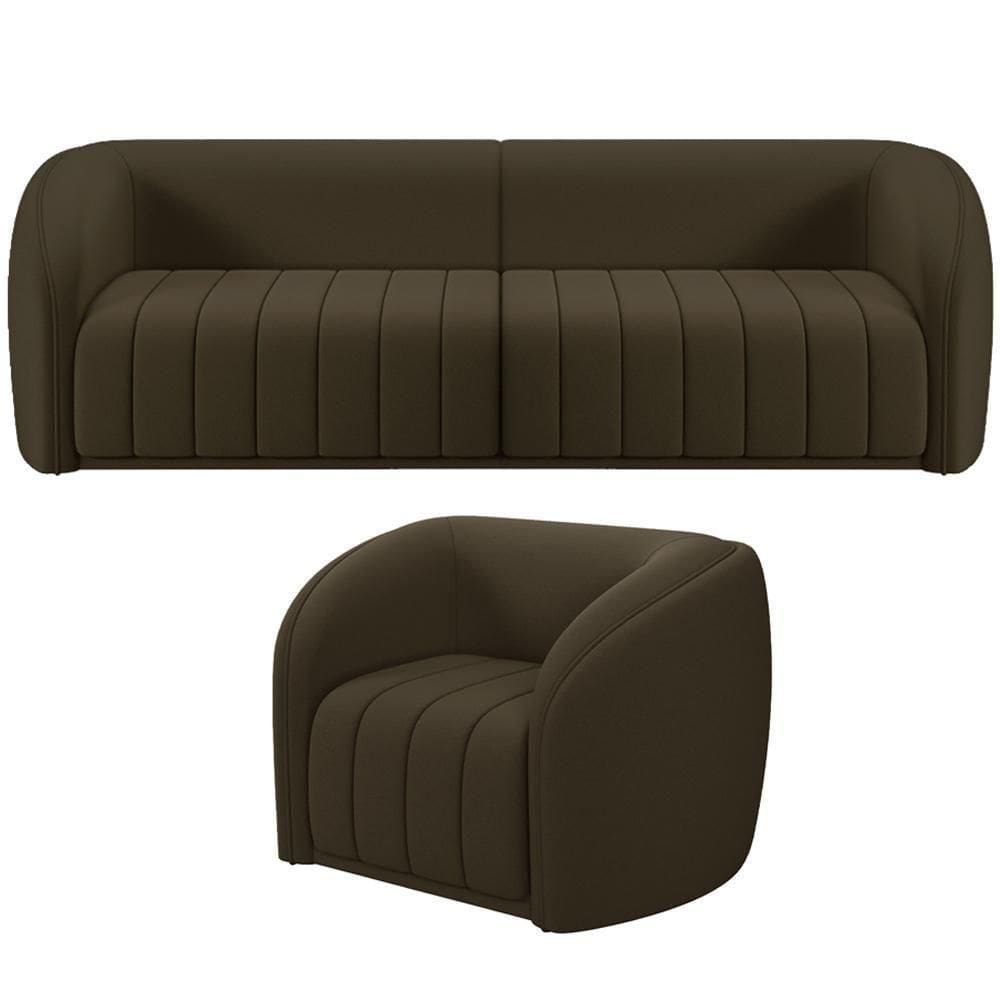 Kit Sofá 5 Lugares Para Sala Estar 332 Cm Com 01 Poltrona Lazio M03 Veludo Marrom - Lyam Decor