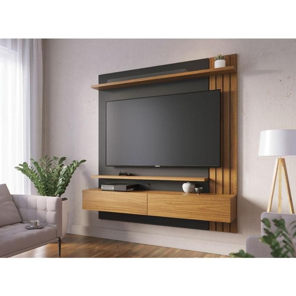 Painel para Tv Home Suspenso Ambiente Juriti 1.5 Noce Milano Preto Acetinado – Colibri