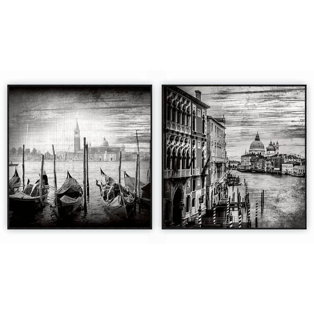 Kit Com 2 Quadros Decorativos Cidades Com Moldura Para Sala Quarto Escritório 62x62 Cidades 001