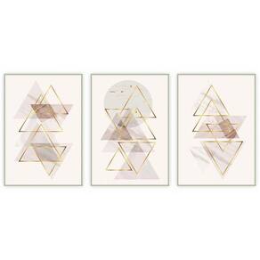 Kit Com 3 Quadros Decorativos Abstratos Com Moldura Para Sala Quarto Escritório 52x722 Abstrato 003