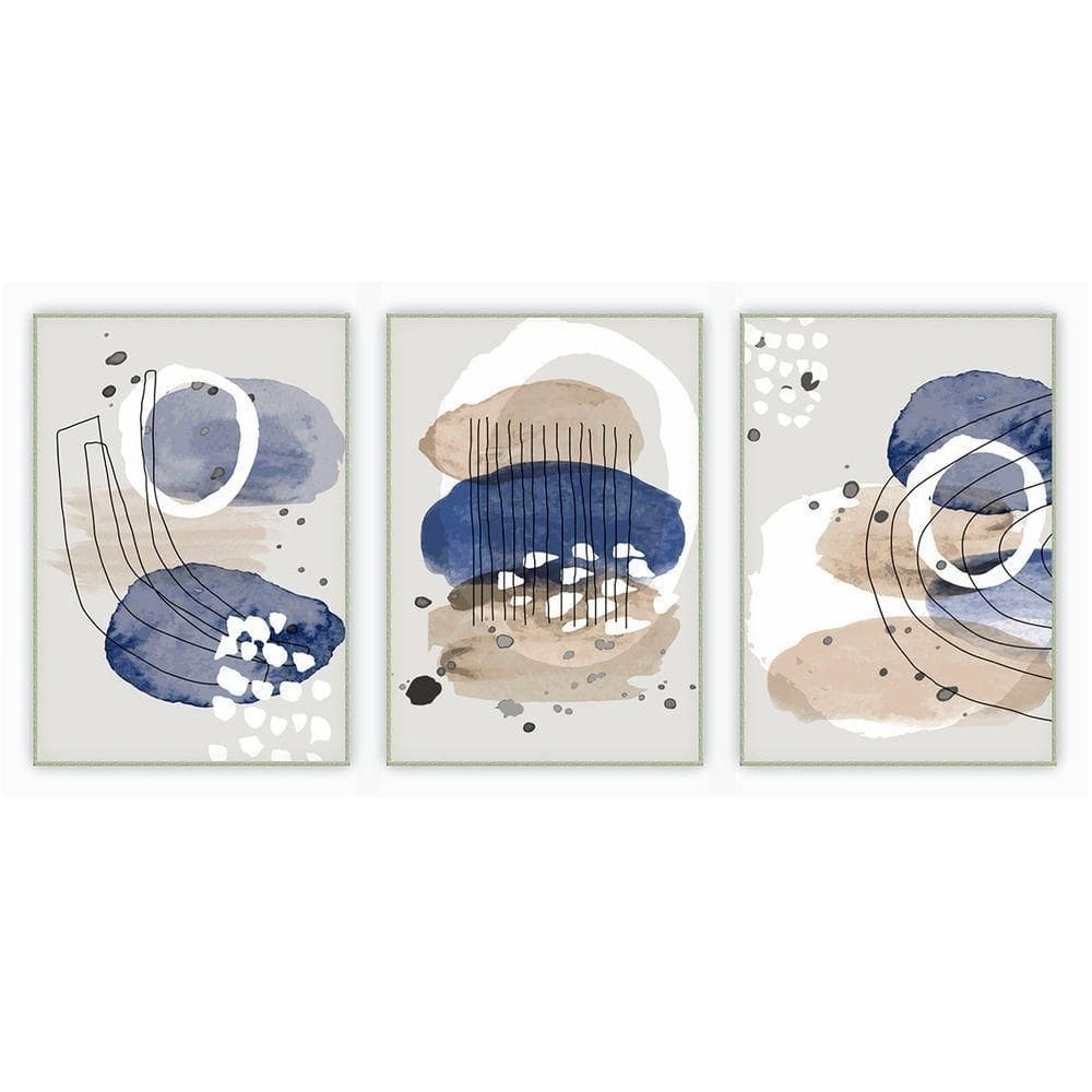 Kit Com 3 Quadros Decorativos Abstratos Com Moldura Para Sala Quarto Escritório 72x102 Abstrato 022
