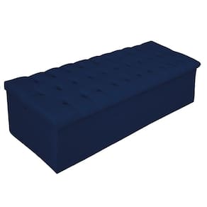 Calçadeira Baú Estofada Mel 160 Cm Queen Size Azul Marinho
