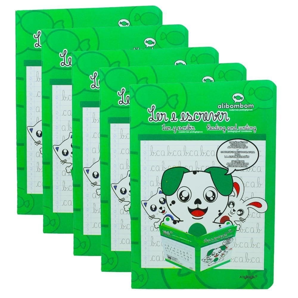 Kit 5 caderno brochurão 60 folhas verde 31x21x1cm