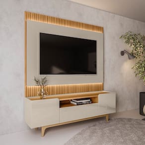 Conjunto Rack Orlando + Painel San Paulo 1.8 Tatuari/Off White Brilho