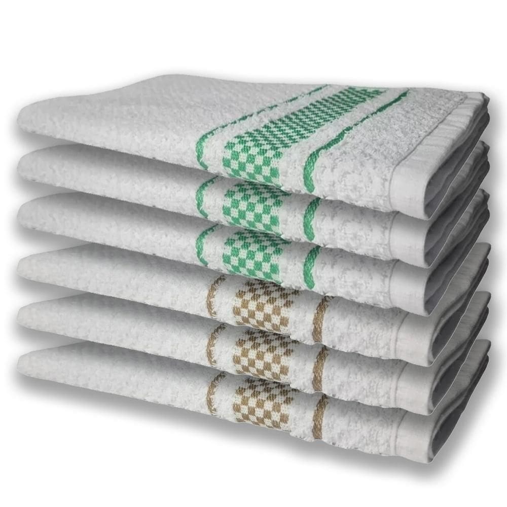 6 Panos De Prato Atoalhado Felpudo Premium Verde+Marrom