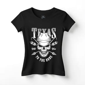 Camiseta Feminina Texas Caveira Chapéu Cowboy Agro