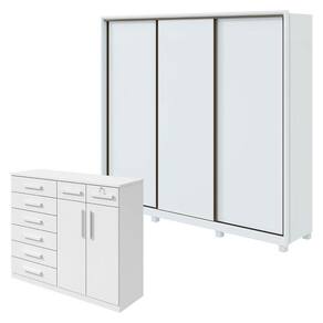 Guarda Roupa Spazio 270 com Pés e Cômoda Toronto Branco Brilho - Lopas