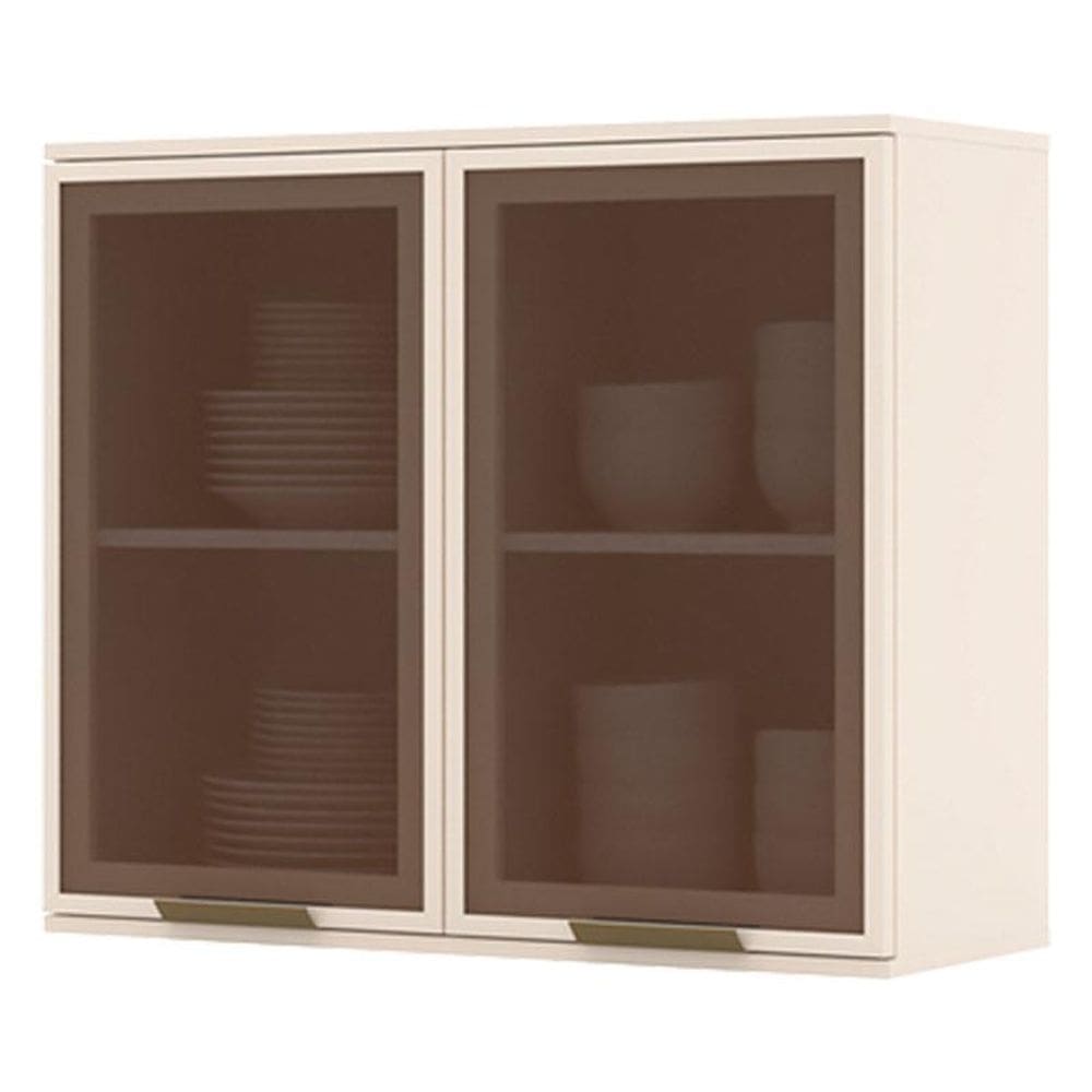 Armário Aéreo 2 Portas de Vidro 80 cm Évelin Off White – Henn