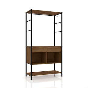 Guarda Roupa Closet Industrial 2 Gavetas Veneza Preto/Demolição 90cm - Pallazio