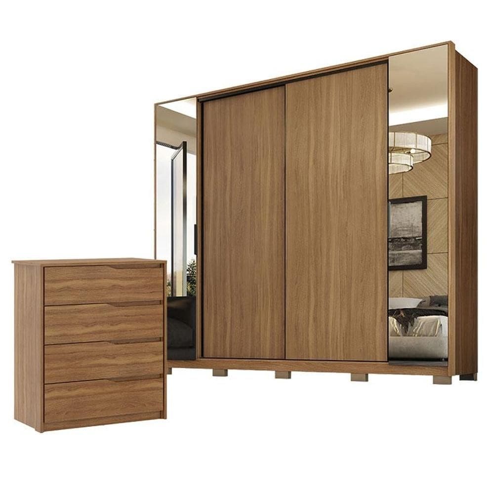 Cômoda Átria e Guarda Roupa Casal Laredo Amêndola Touch Nude Prime Flex com Pés - Demartez