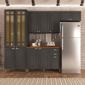 Cozinha Modulada Compacta 4 Peças 12 Portas 2 Gavetas Paris Cinza