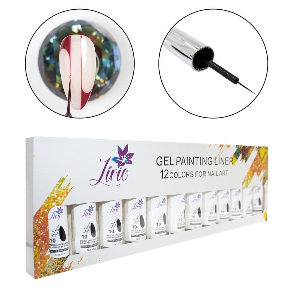 Kit com 12 esmaltes em gel unha n10 preto pincel fino, 10ml