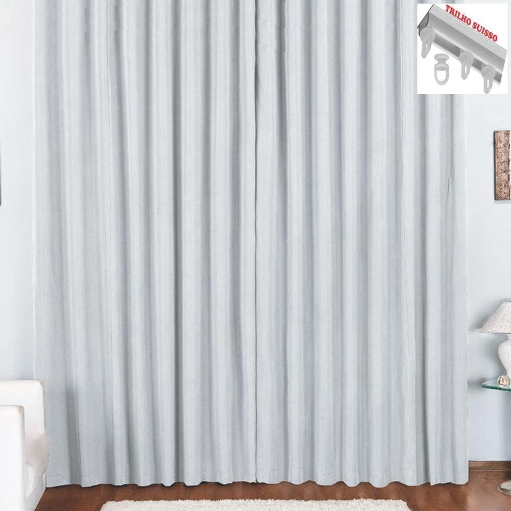 Cortina pryme 3 metros sala em oxford trilho suisso branca