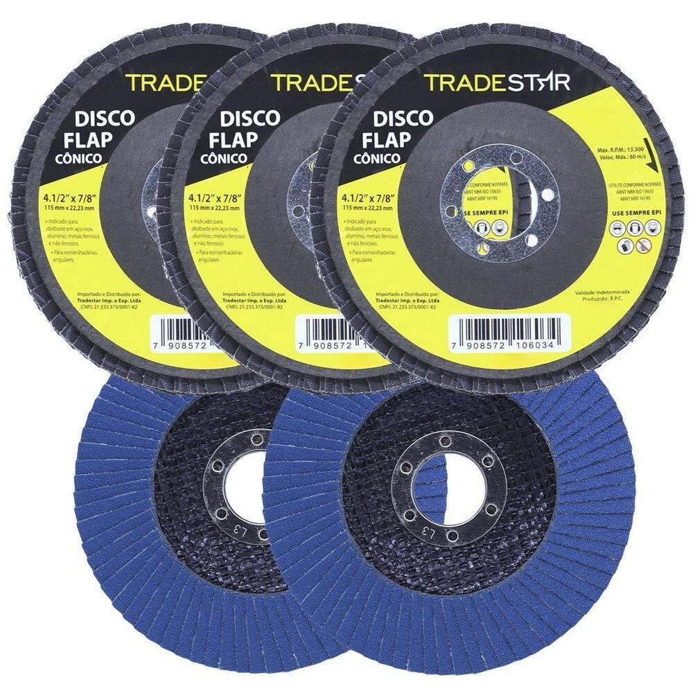 Kit disco de lixa flap 4.1/2 grão 100 para lixadeira 05 un