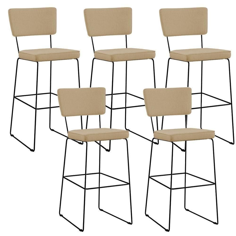 Kit 05 Banquetas Alta Base Linho Bege Escuro