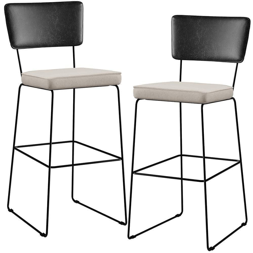 Kit 02 Banquetas Altas Preto Linho Cru