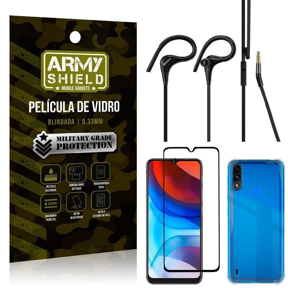 Capa + película 3d motoe7power + fone sport hs107