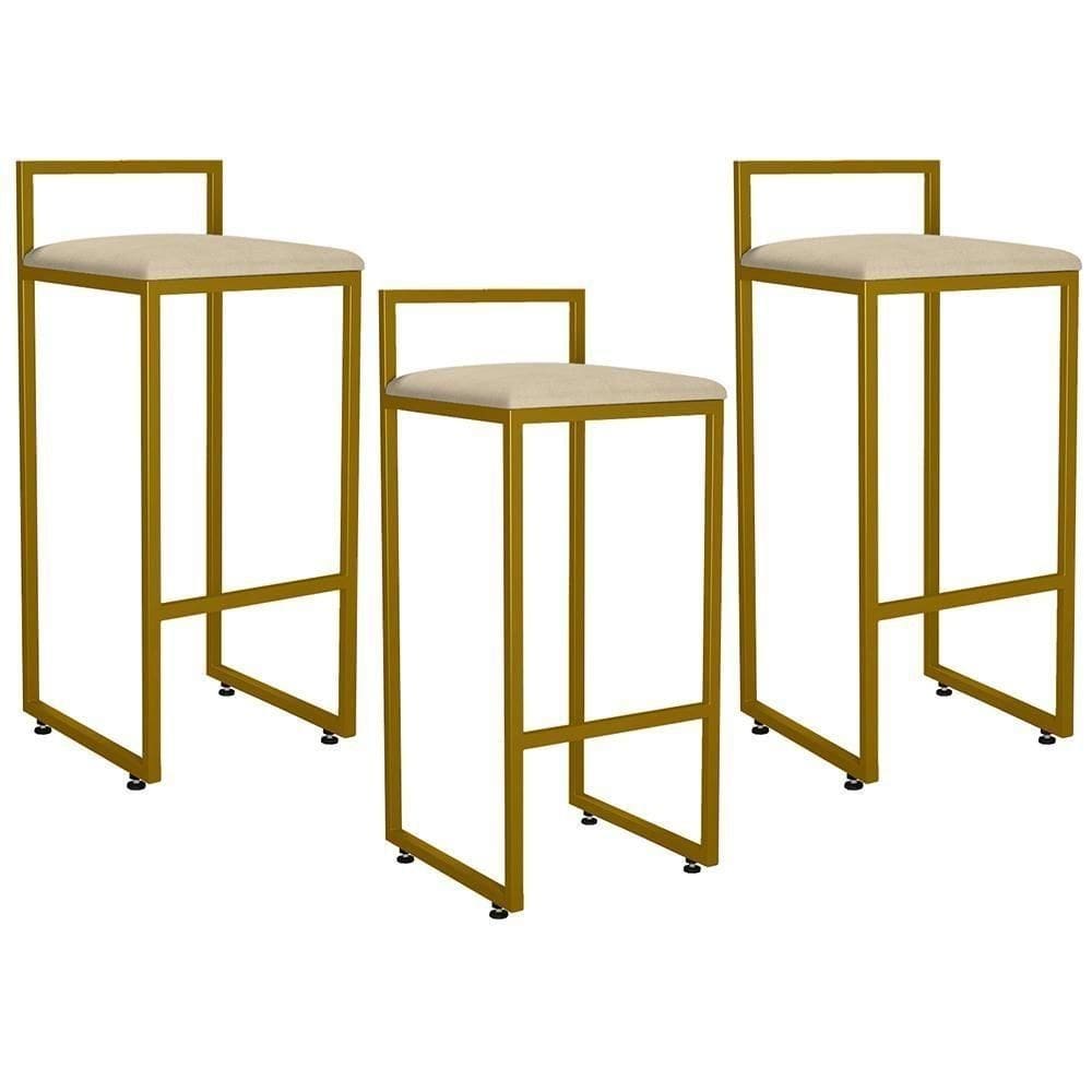 Kit 03 Banquetas Altas Cozinha Hanna L02 Dourado Bege